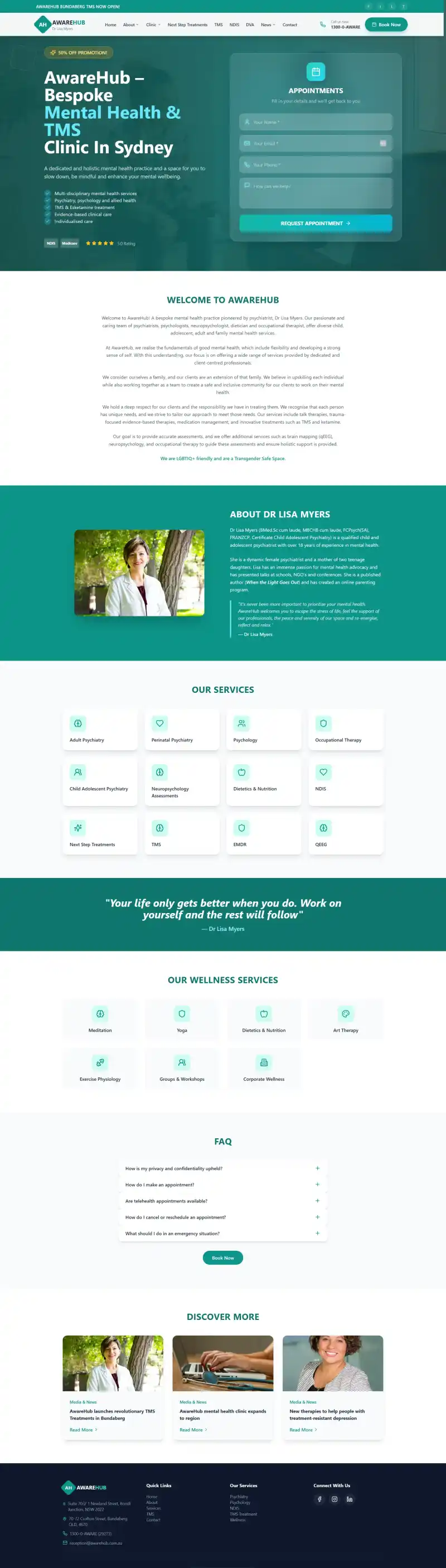 AwareHub Mental Health - website redesign Sydney portfolio
